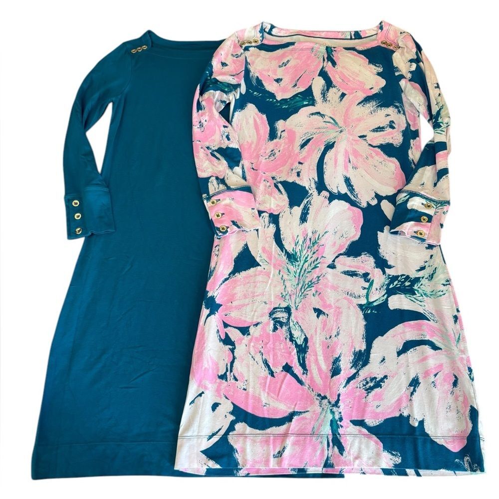 Lilly Pulitzer Sophia Long Sleeve Dress Bundle Pink And Blue Floral and Teal XXS